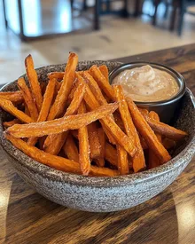 Krosse Süßkartoffel-Pommes mit cremiger Aioli