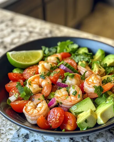 Erfrischender gesunder Garnelen- und Avocado-Salat