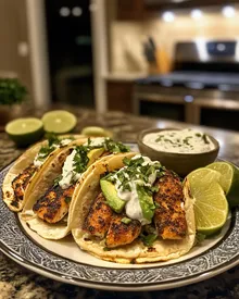 Leckere schwarzgebratene Fisch-Tacos