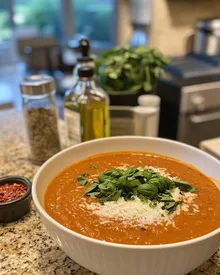 Leckere cremige Tomaten-Basilikum-Suppe