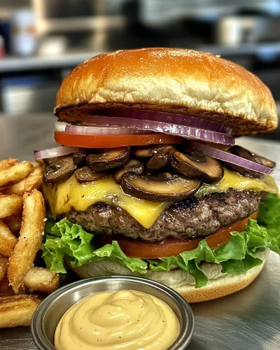 Gourmet-Pilz- und Schweizer Käse Burger-Delight